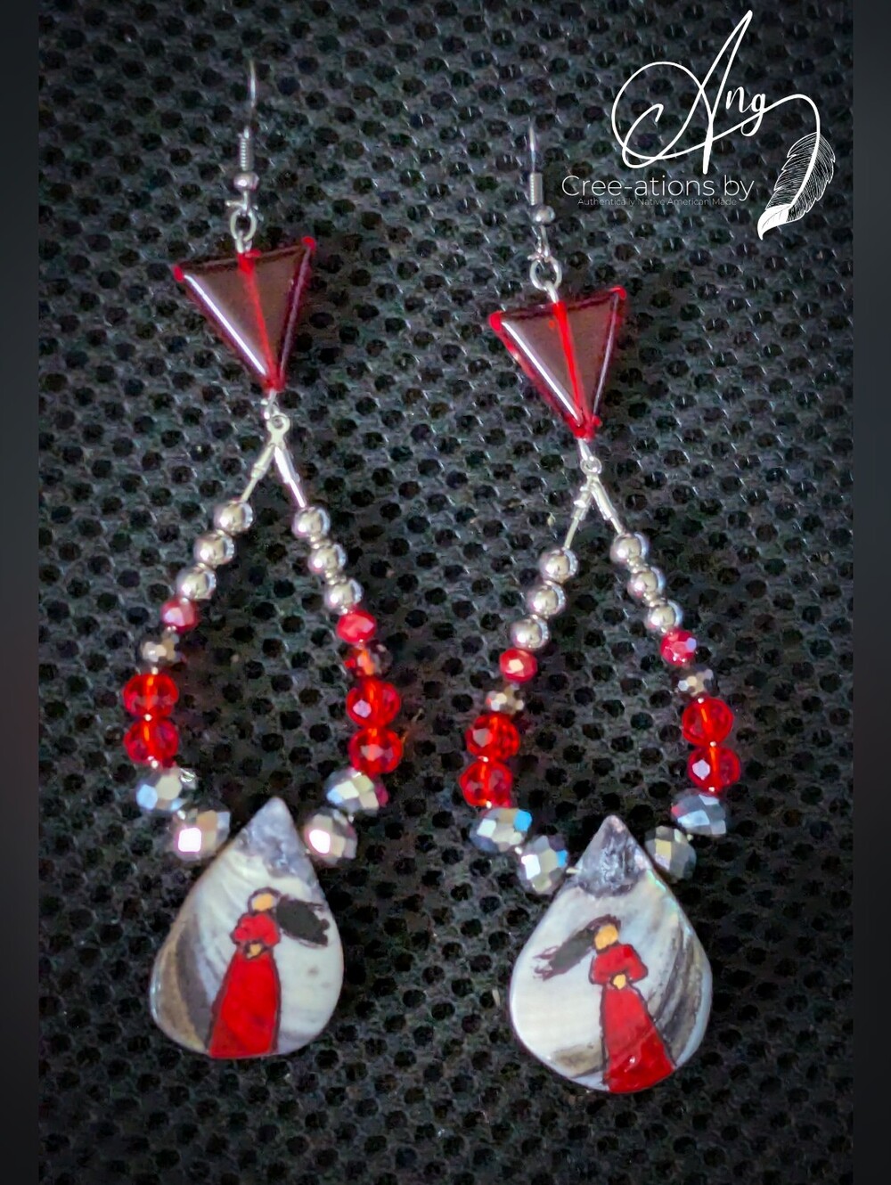 Indigenous Hand-painted Red Dress Shell Drop Earrings #MMIW